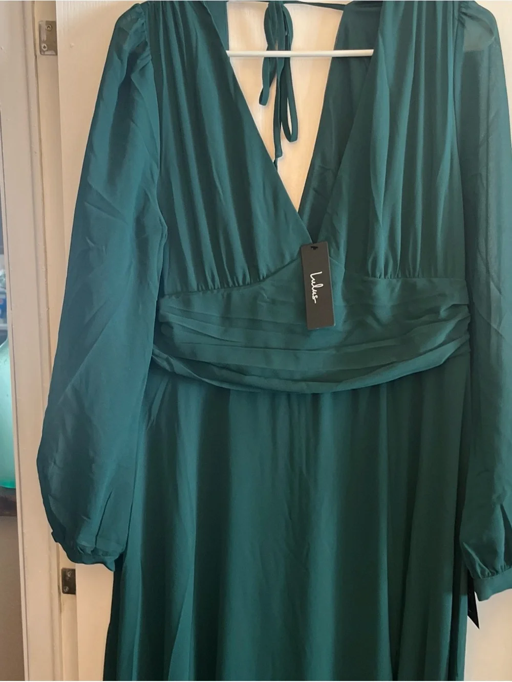 Lulu's Teal Green Long Sleeve V-Neck Maxi Dress